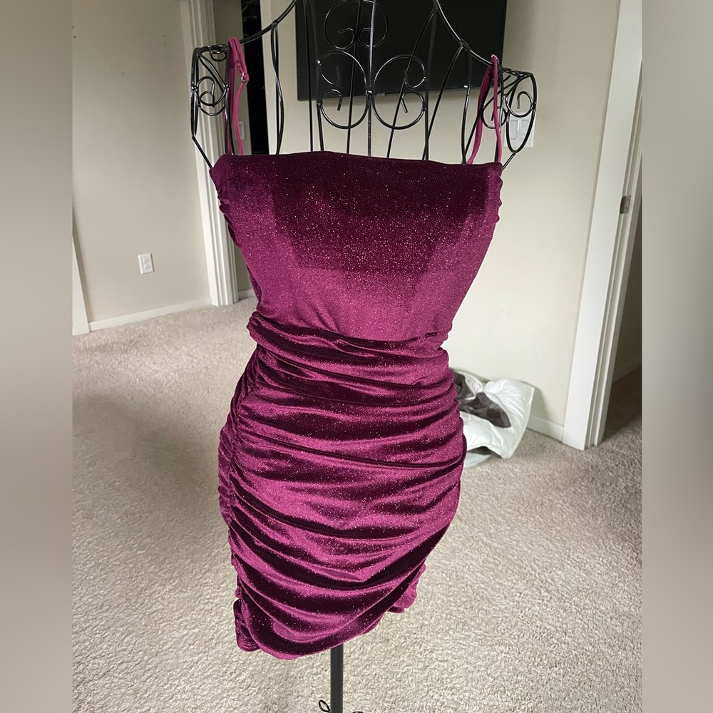 Augusta Velvet Glitter Corset Dress in Red size small